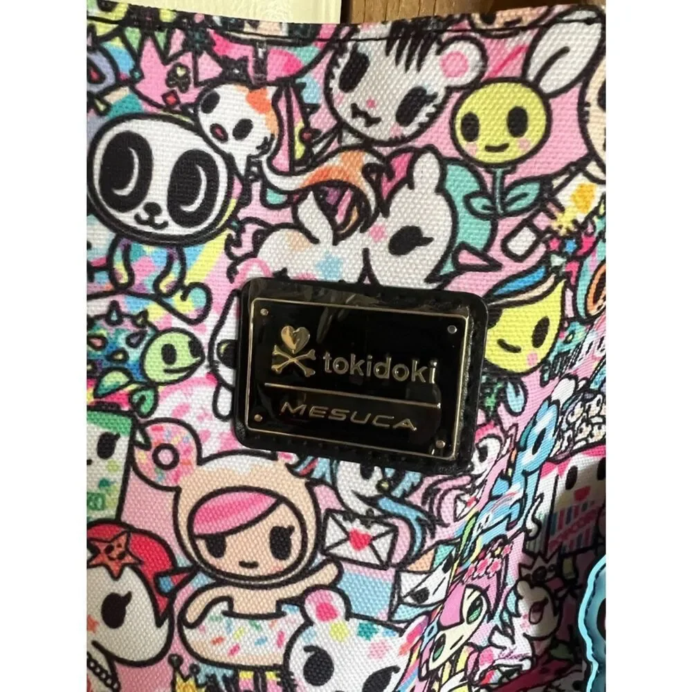 tokidoki Multicolor Unicorn Tote Bag With Matching Puff Keychain